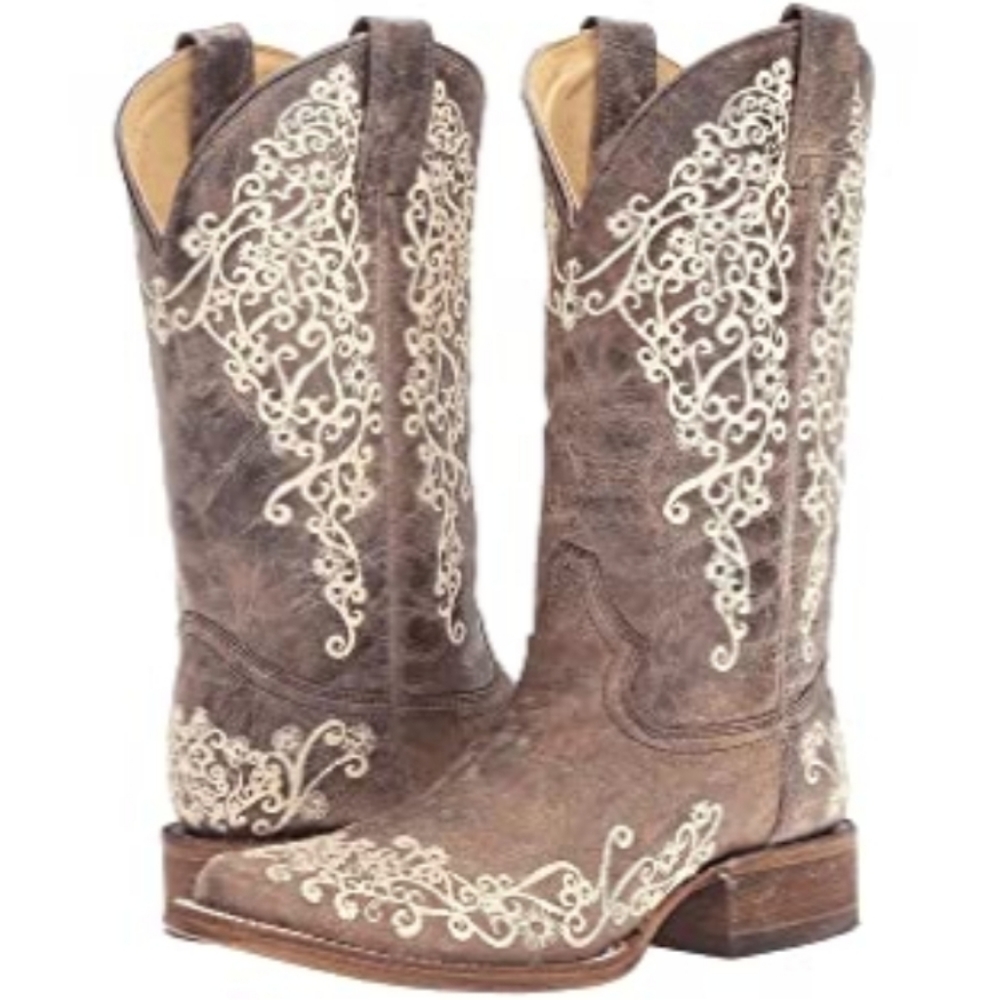 CORRAL A2663 floral embroidery distressed leather cowgirl boots square toe sz 11